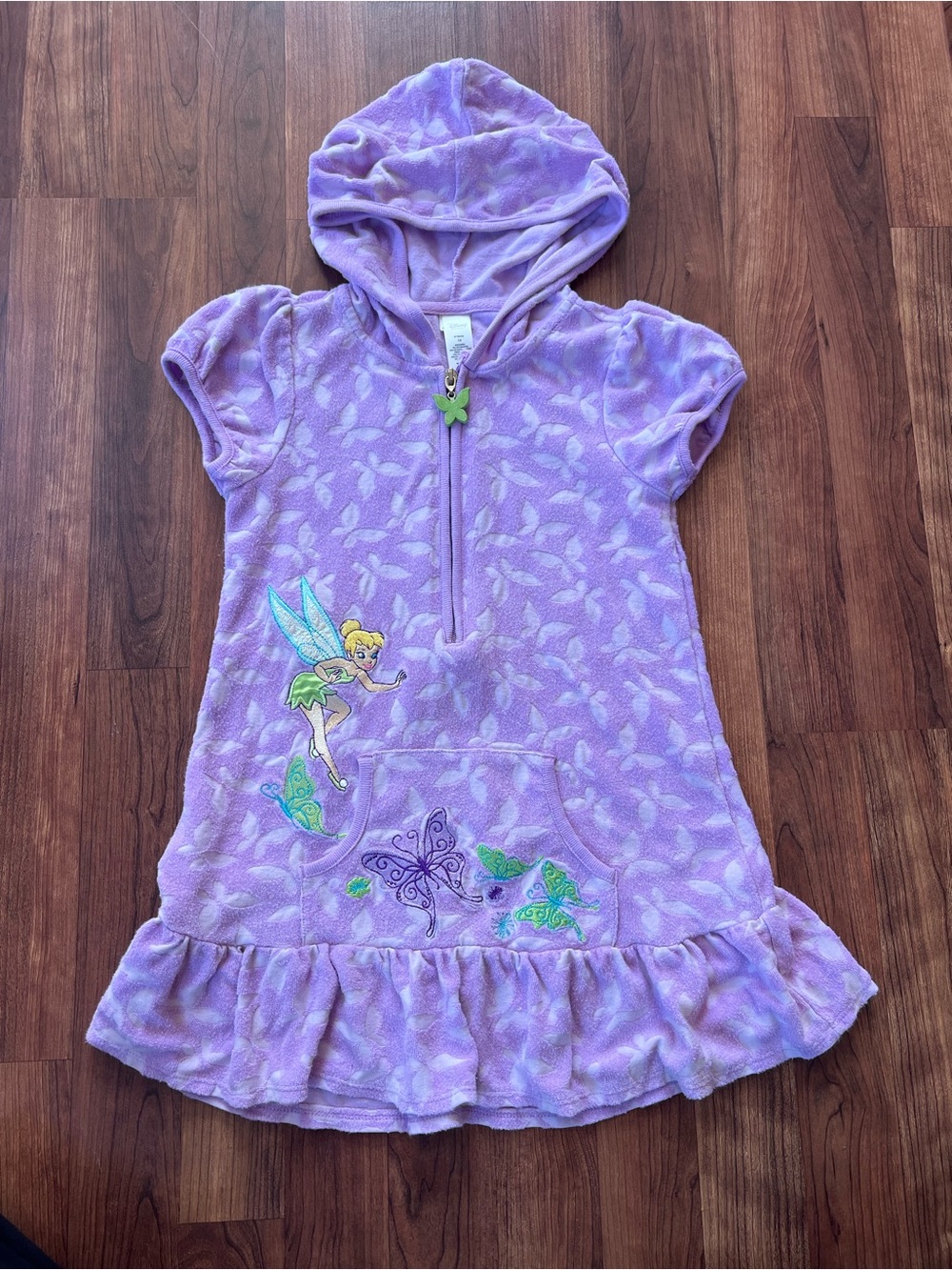 Disney Store Tinker Bell Purple Terry Hooded Swim Cover Up Dress Girls 7/8 Y2K